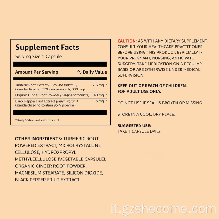 Supplemento di curcuma organico Supporto del sistema immunitario sano